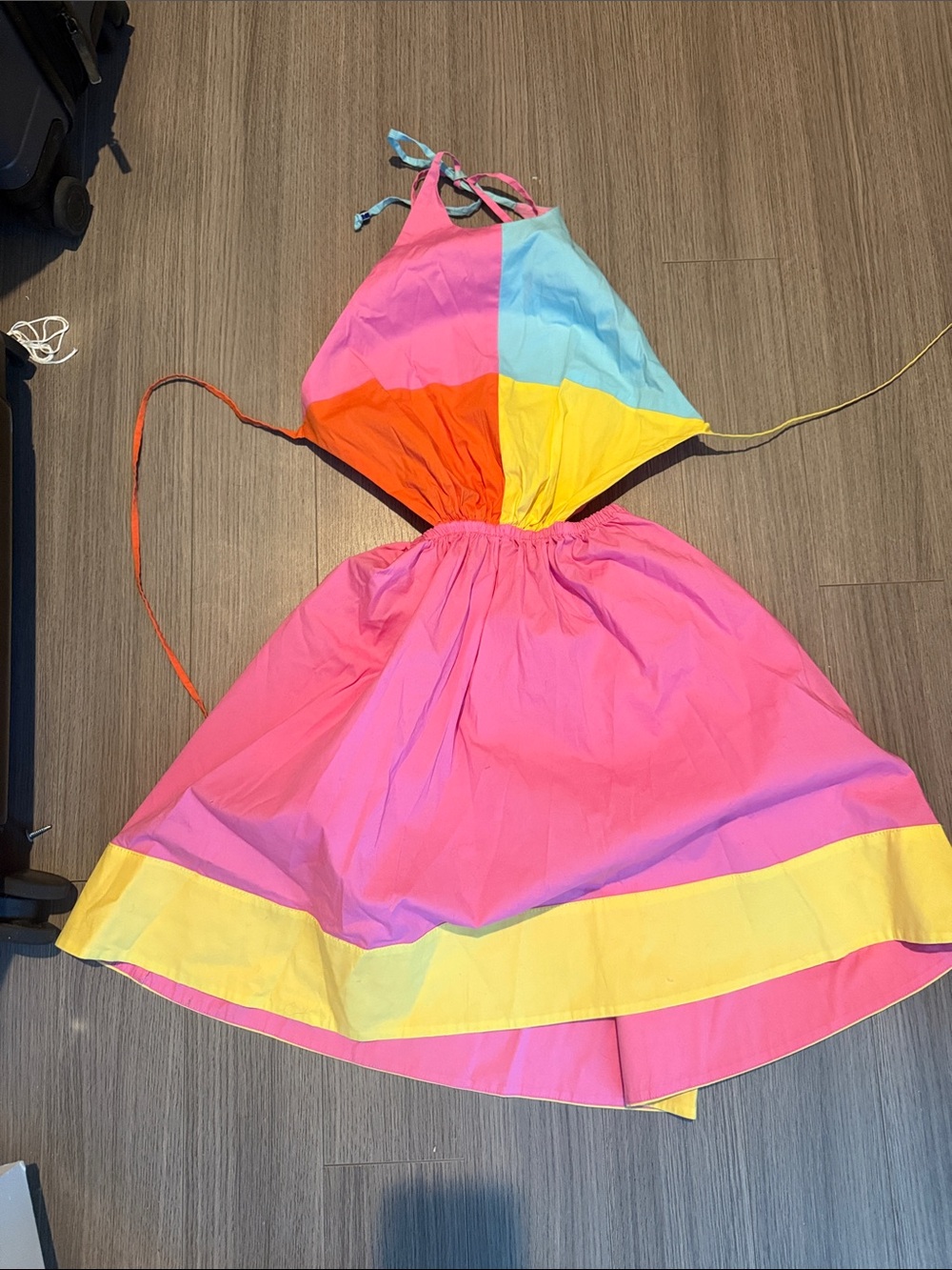 STAUD Colorblock Halter Mini Dress in Pink, Yellow, Blue & Orange